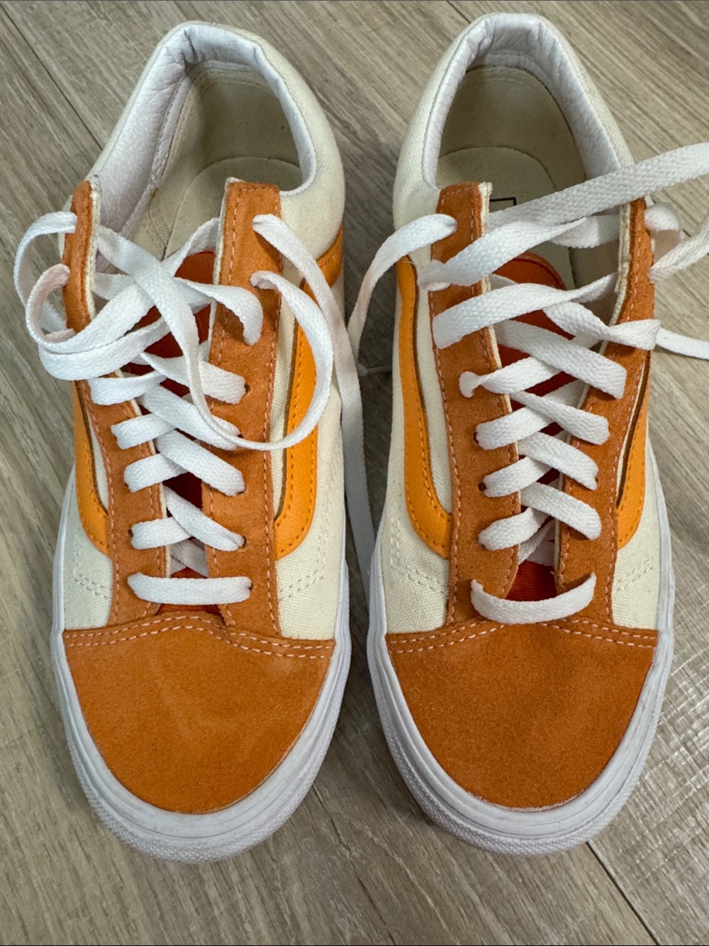 Vans Men’s Low-Top Sneakers in Orange and White with Suede Accents